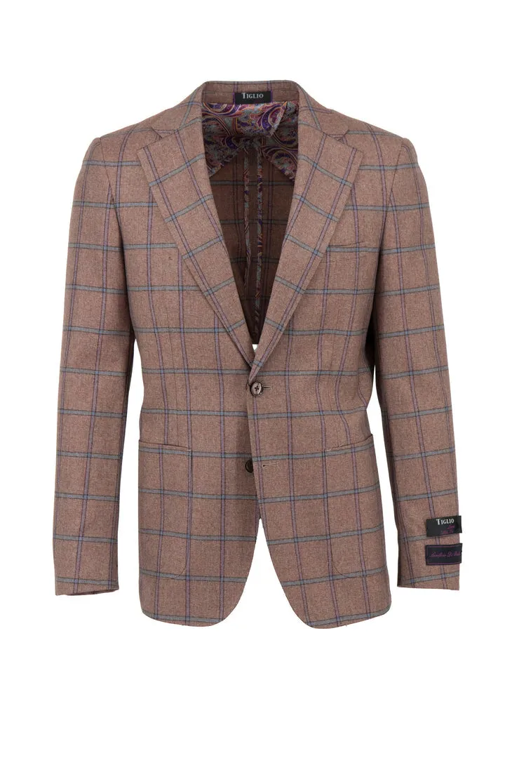 Tiglio Luxe Blush With Light Blue Windowpane Veneto/THP Slim Fit half lined, Pure Wool Jacket TL3332