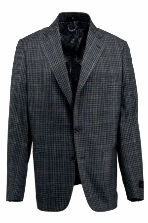 Tiglio Luxe Gray Mini Check with Taupe Windowpane Veneto/THP Slim Fit half lined, Pure Wool Jacket TL3328