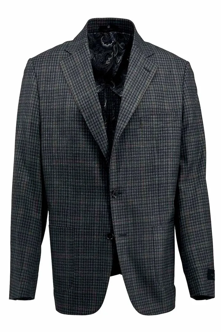 Tiglio Luxe Gray Mini Check with Taupe Windowpane Veneto/THP Slim Fit half lined, Pure Wool Jacket TL3328