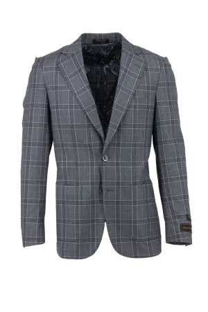Tiglio Luxe Gray With Gray and Lavender Windowpane Veneto/THP Slim Fit half lined, Pure Wool Jacket TL3326