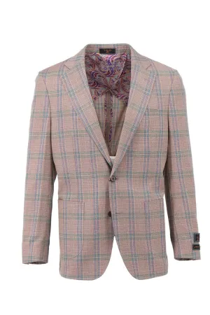 Tiglio Luxe Light Salmon with Blue Windowpane Dolcetto/THP Modern Fit half lined, Pure Wool Jacket TL4222