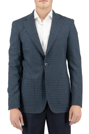 Tiglio Luxe Navy and Green Mini Windowpane Dolcetto/THP Modern Fit Half Lined, Pure Wool Jacket TL4228