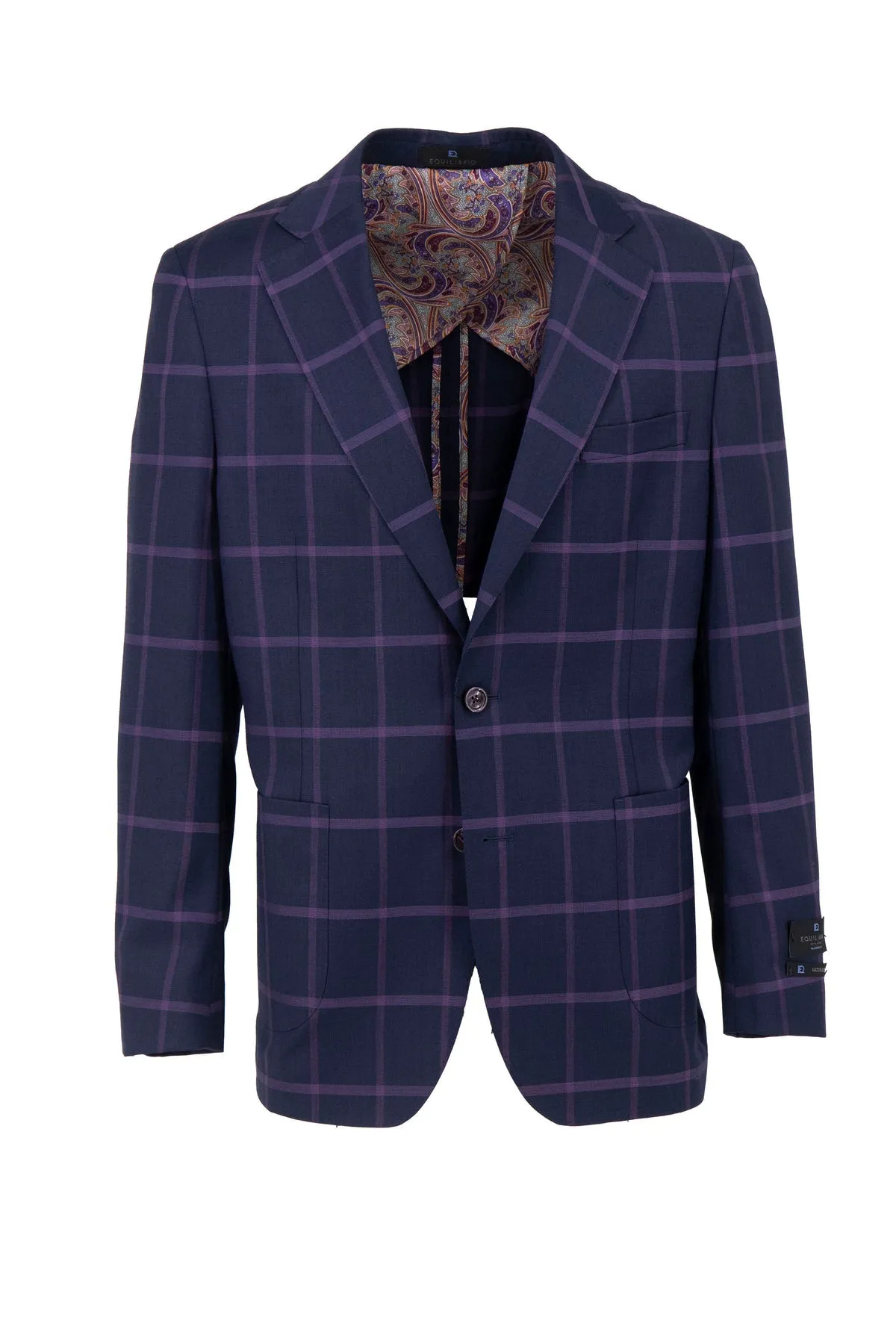 Tiglio Luxe Navy with Purple Windowpane Dolcetto/THP Modern Fit half lined, Pure Wool Jacket TL4226