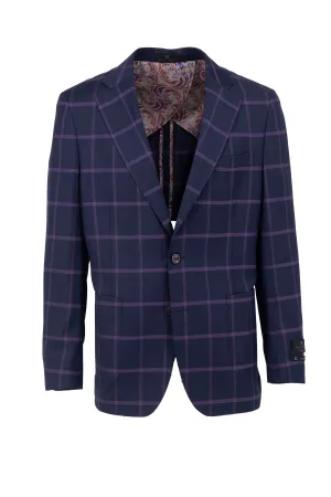 Tiglio Luxe Navy with Purple Windowpane Dolcetto/THP Modern Fit half lined, Pure Wool Jacket TL4226