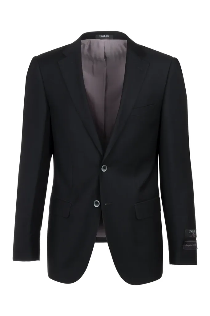 Tiglio Luxe Porto Black Slim Fit Pure Wool Blazer TIG1001