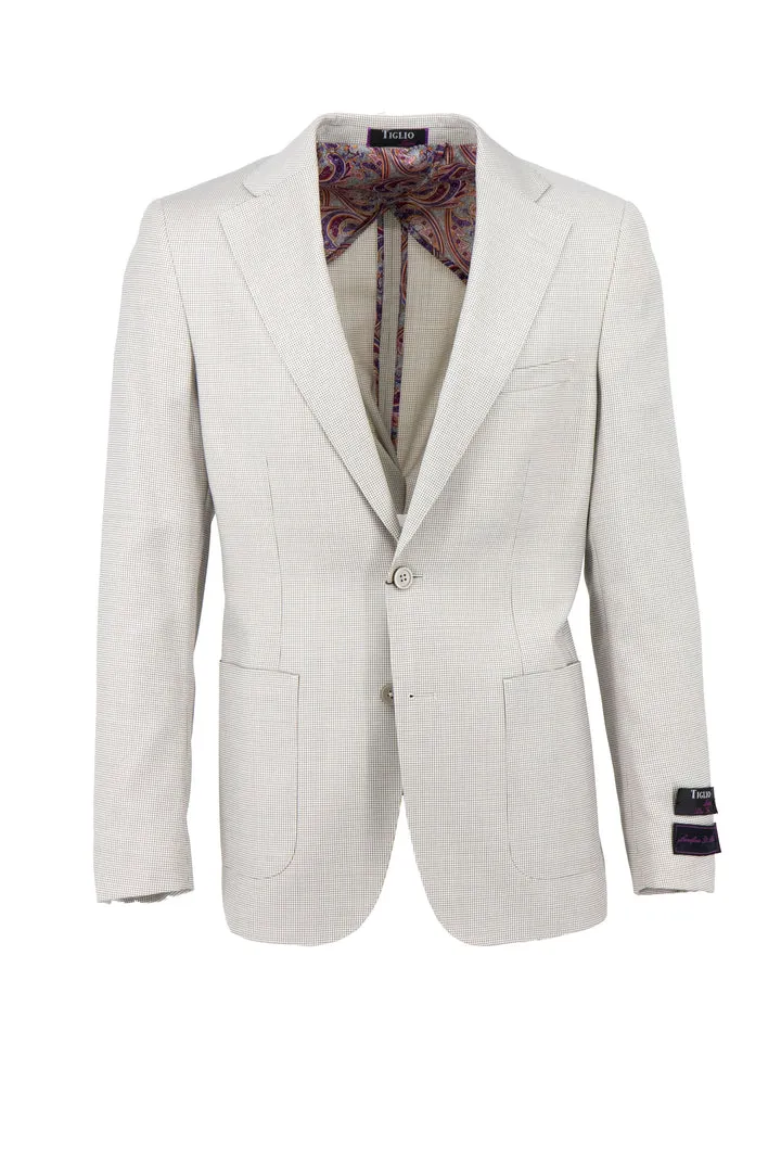 Tiglio Luxe Tan with White Micro Design Veneto/THP Slim Fit half lined, Pure Wool Jacket TL4218