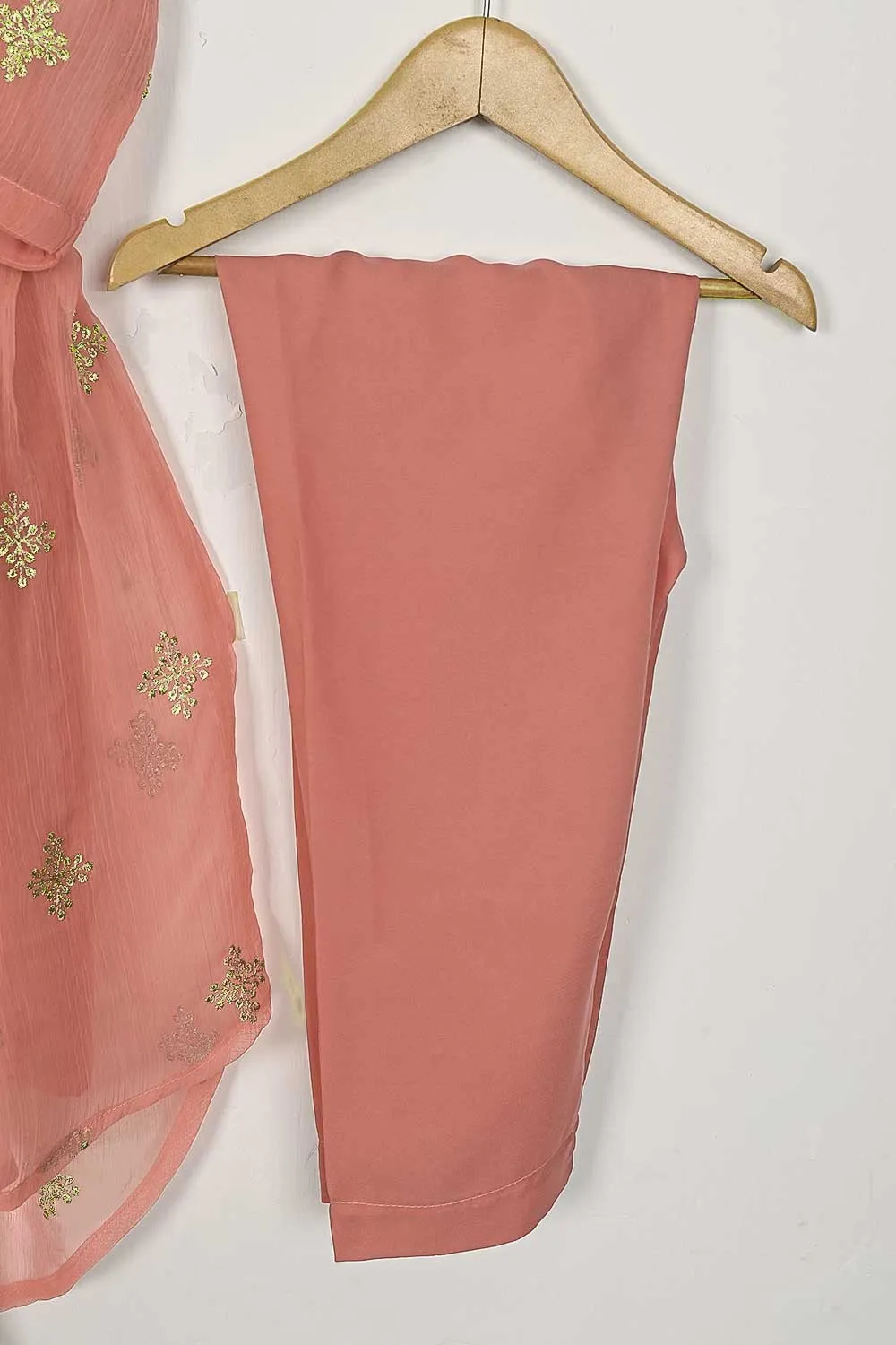TKF-112-Peach - Kids 3Pc Chiffon Embroidered Frock
