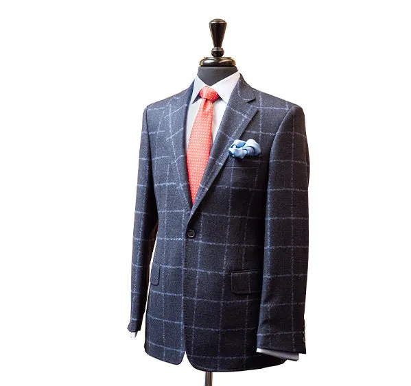 Toby Luper Signature Collection Blue Windowpane Check Tweed