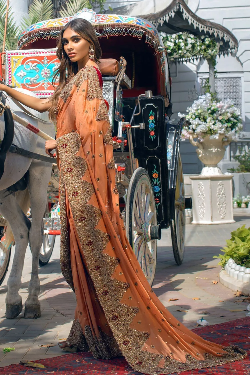 Traditional Pakistani Bridal Chiffon Saree Dress #BS916