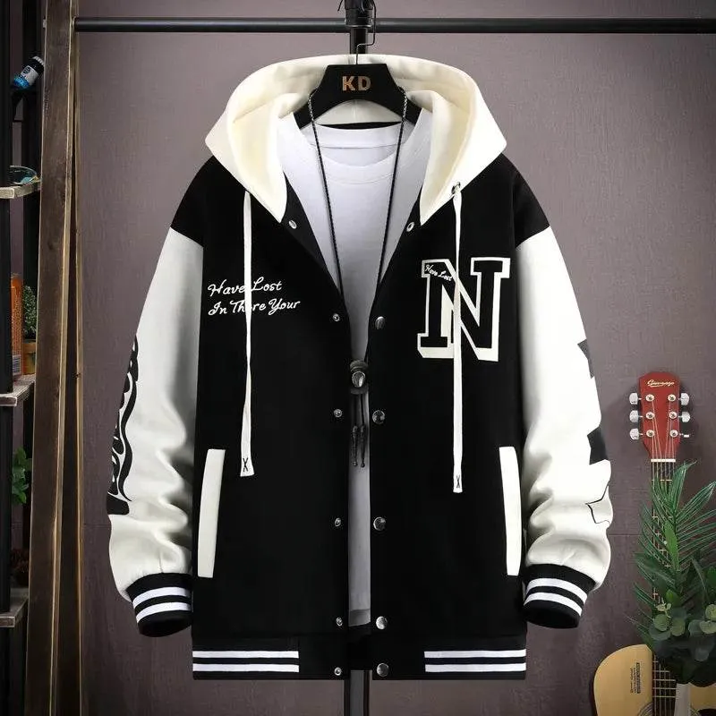 Trendy Hip Hop Hooded Baseball Uniform Unisex Lightweight Sportswear Jacket Men's Bomber Jackets Autumn Coat Letter Printed
