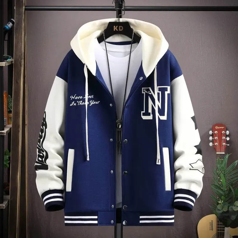 Trendy Hip Hop Hooded Baseball Uniform Unisex Lightweight Sportswear Jacket Men's Bomber Jackets Autumn Coat Letter Printed