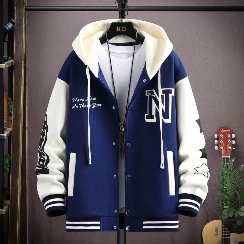 Trendy Hip Hop Hooded Baseball Uniform Unisex Lightweight Sportswear Jacket Men's Bomber Jackets Autumn Coat Letter Printed