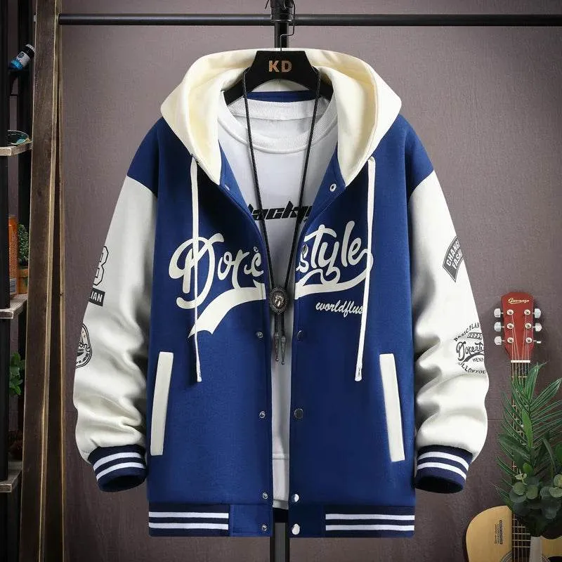 Trendy Hip Hop Hooded Baseball Uniform Unisex Lightweight Sportswear Jacket Men's Bomber Jackets Autumn Coat Letter Printed