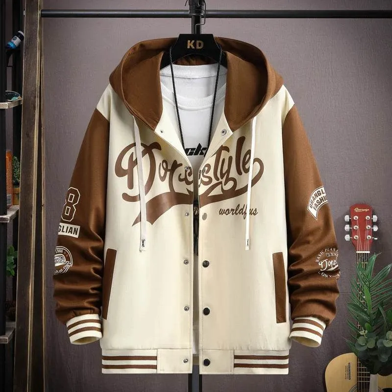 Trendy Hip Hop Hooded Baseball Uniform Unisex Lightweight Sportswear Jacket Men's Bomber Jackets Autumn Coat Letter Printed