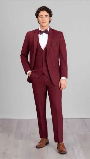 Trim Fit 3 Piece Suit Burgundy