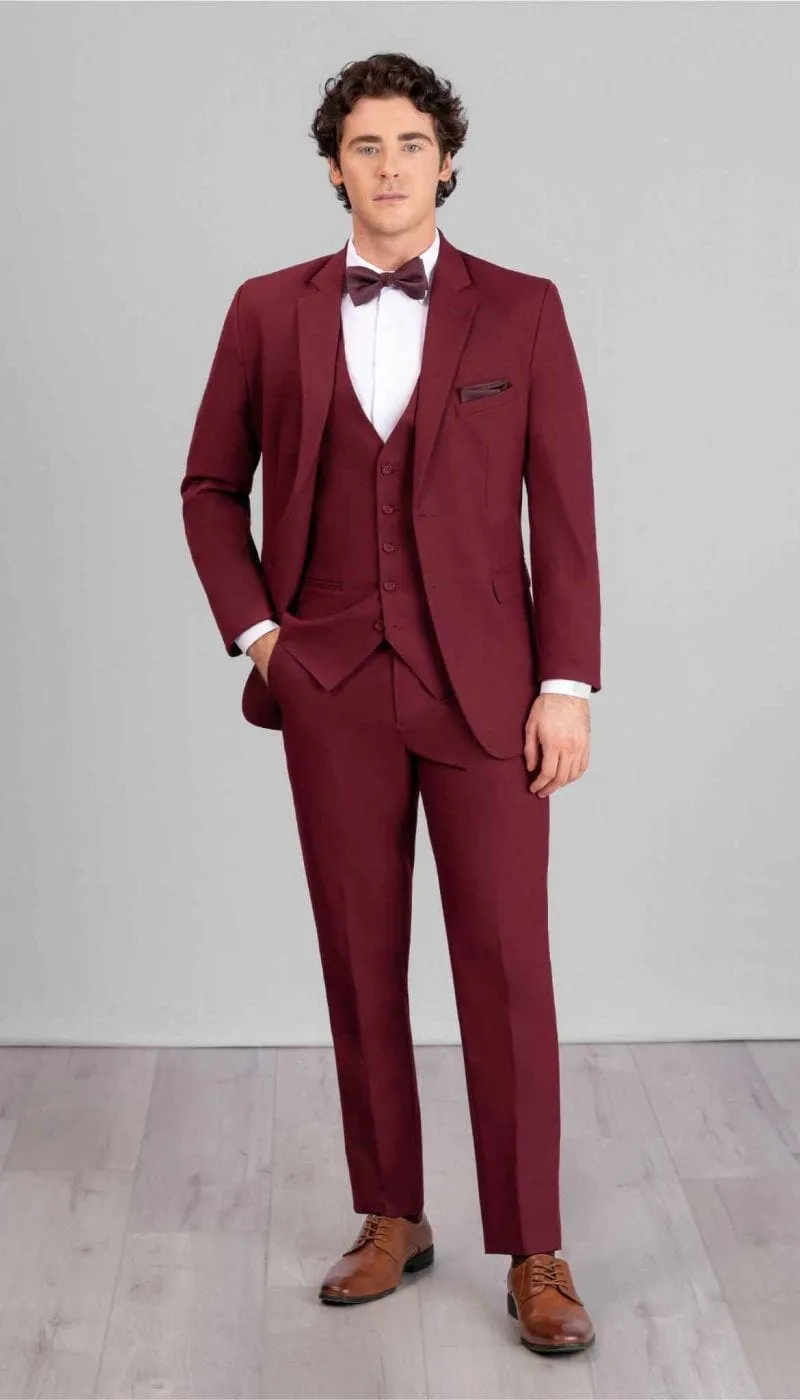 Trim Fit 3 Piece Suit Burgundy