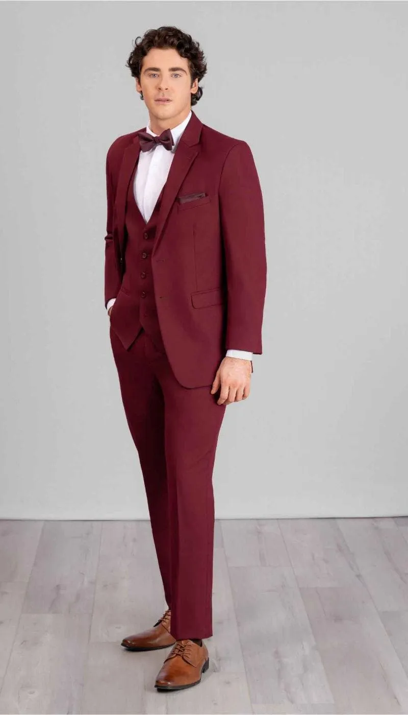 Trim Fit 3 Piece Suit Burgundy