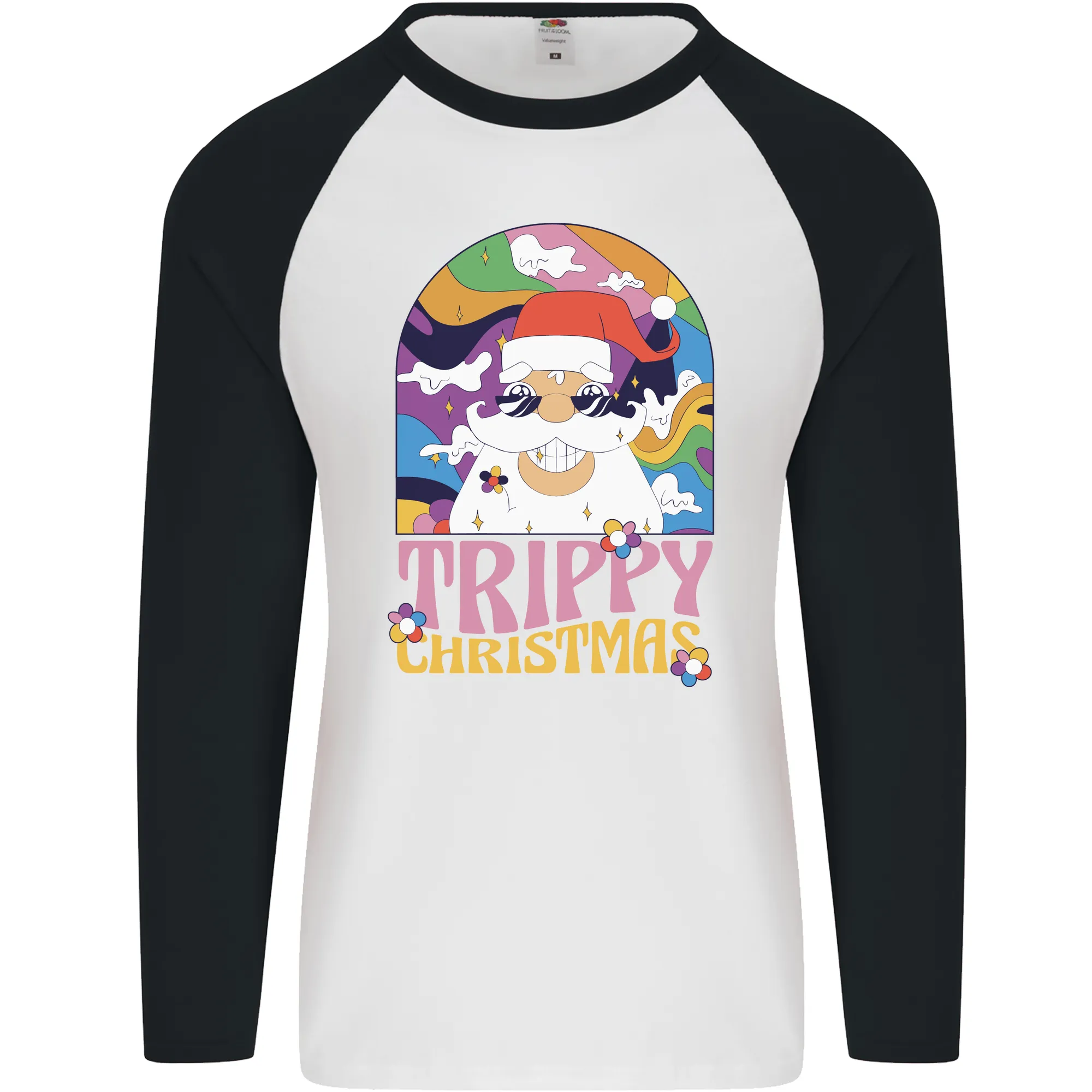 Trippy Christmas LSD Santa Magic Mushrooms Xmas Mens L/S Baseball T-Shirt