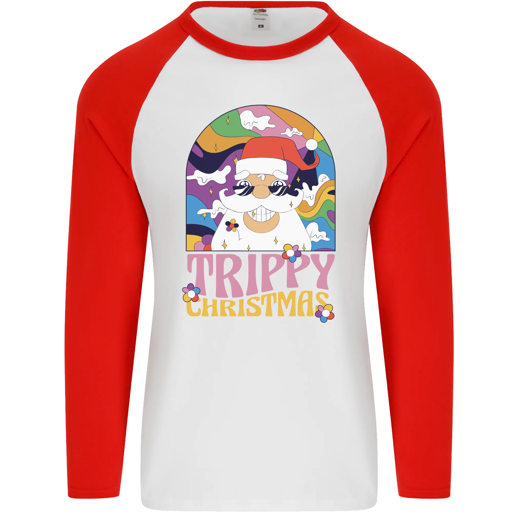 Trippy Christmas LSD Santa Magic Mushrooms Xmas Mens L/S Baseball T-Shirt