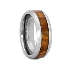 Tungsten Carbide Wedding Ring With Exotic Koa Wood Inlay, Size 13 (94482)