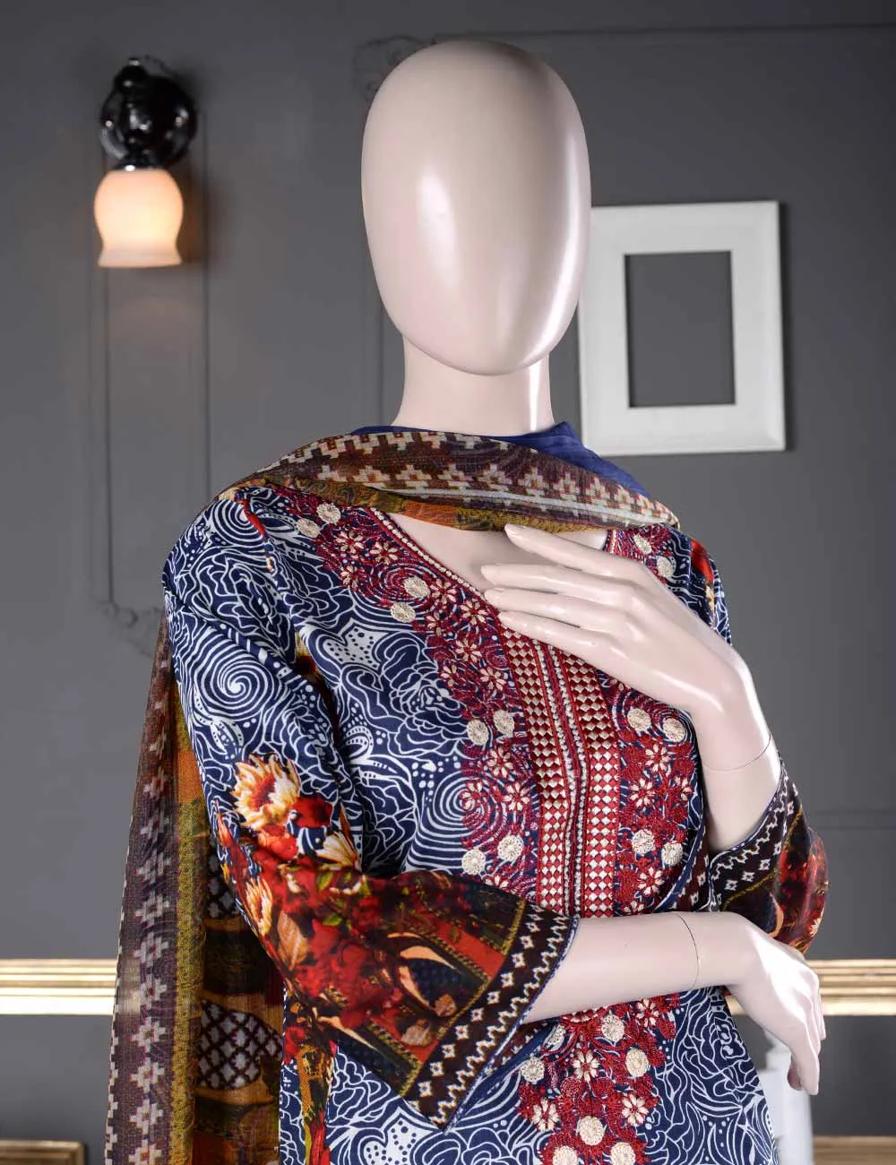 Un-stitched Embroidered Lawn (AQ-2A) Floral Aura
