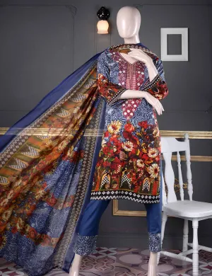 Un-stitched Embroidered Lawn (AQ-2A) Floral Aura