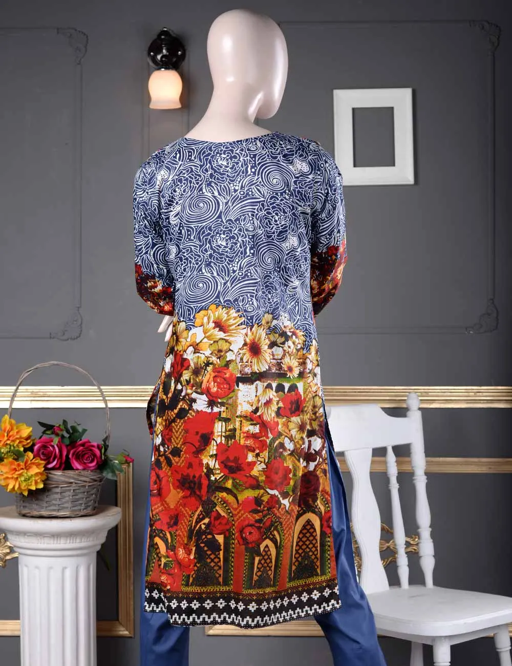 Un-stitched Embroidered Lawn (AQ-2A) Floral Aura