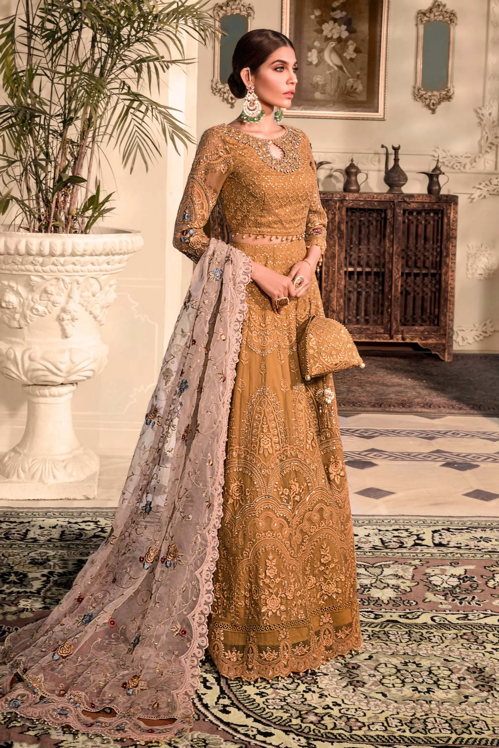 Unstitched MBROIDERED - Mustard BD-2606 | Maria B Mbroidered Heritage Luxury Edition 2023 | Unstitched Embroidered Organza Suits