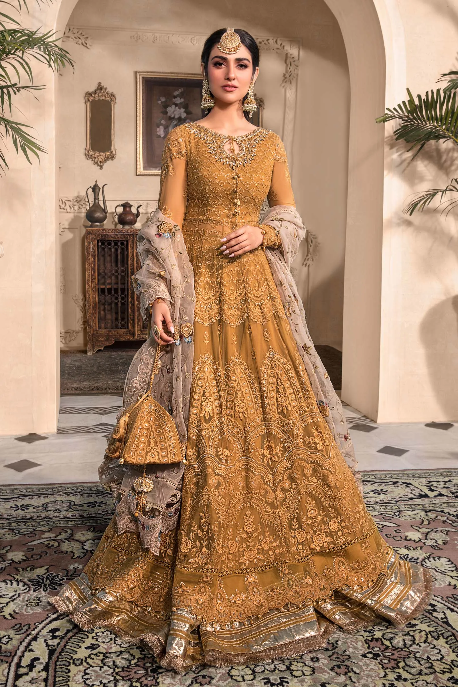 Unstitched MBROIDERED - Mustard BD-2606 | Maria B Mbroidered Heritage Luxury Edition 2023 | Unstitched Embroidered Organza Suits