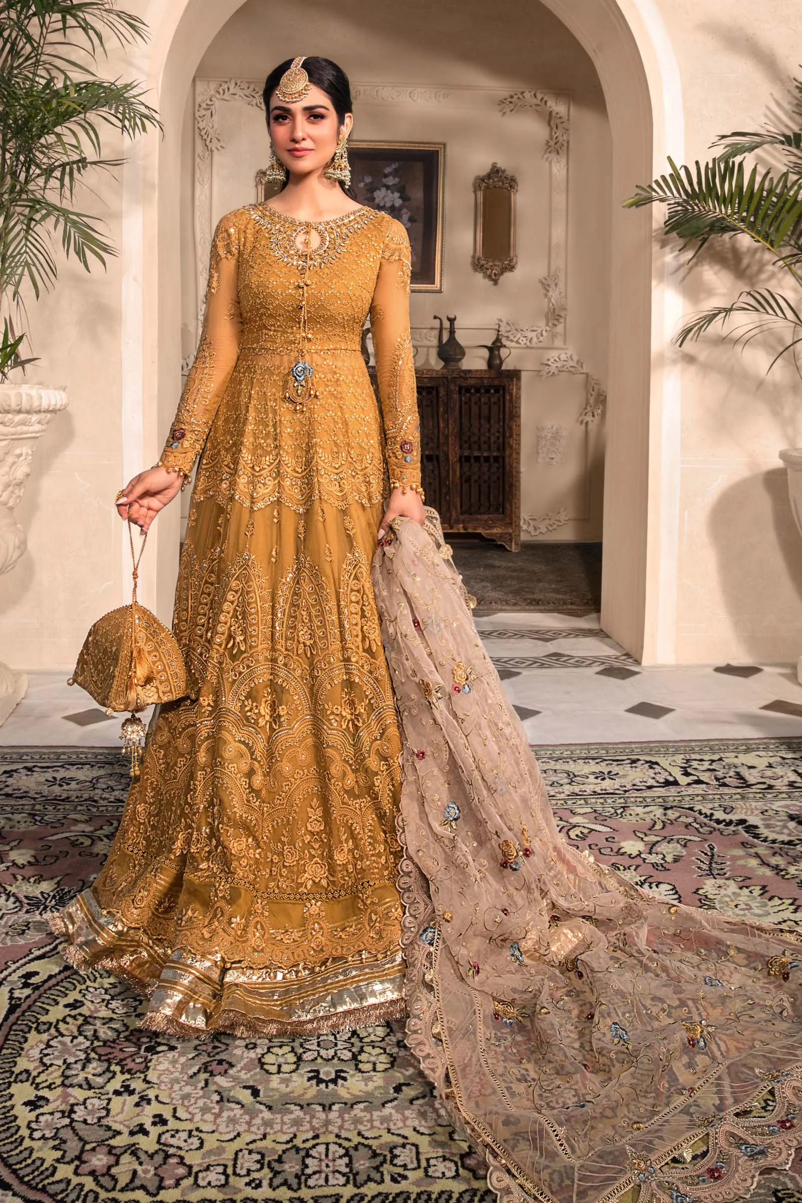 Unstitched MBROIDERED - Mustard BD-2606 | Maria B Mbroidered Heritage Luxury Edition 2023 | Unstitched Embroidered Organza Suits