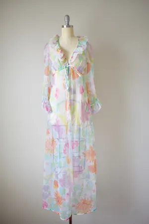 Vintage 1960s Sheer Tricot Dressing Gown- S