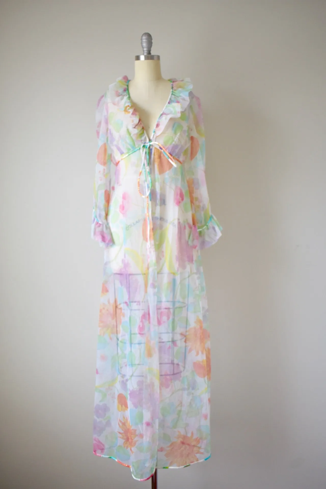 Vintage 1960s Sheer Tricot Dressing Gown- S