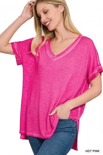 Washed Raglan V Neck Tee