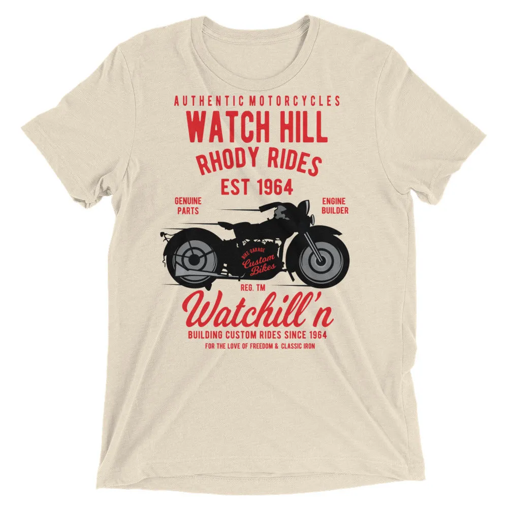 Watchill’n ‘Rhody Rides’ Unisex Short sleeve t-shirt (Red/Black)