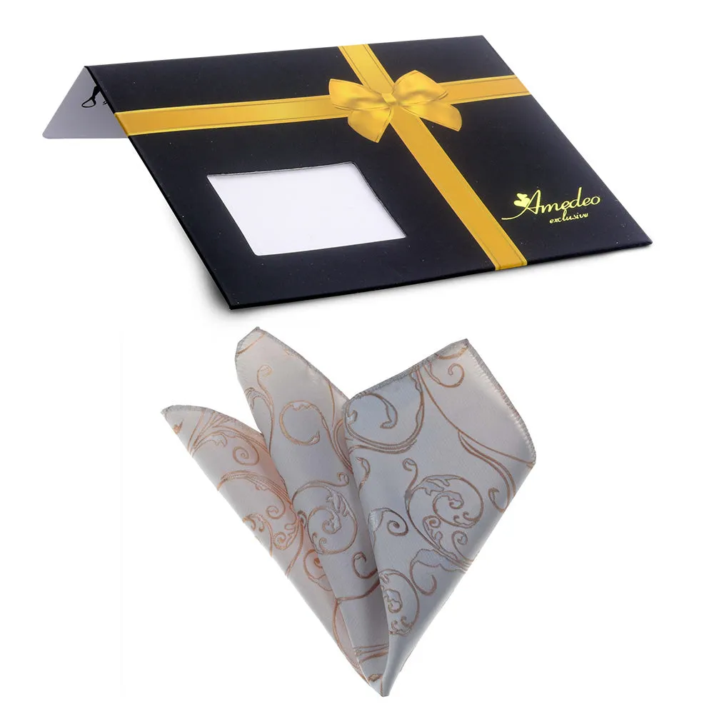 White Gold Paisley Checkered Snowflakes Mens Pocket Square - Premium Silk Handkerchiefs for Suits