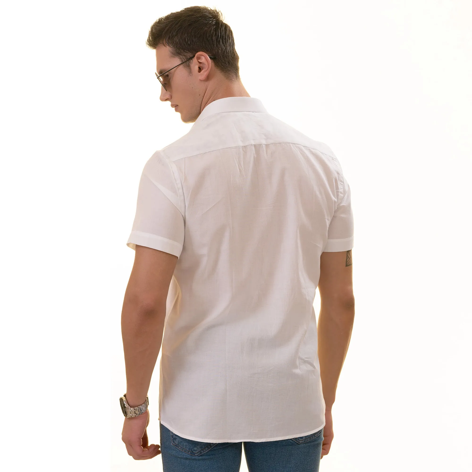 White inside Burgdany Paisley Short Sleeve Button up Shirts - Tailored Slim Fit Cotton Dress Shirts