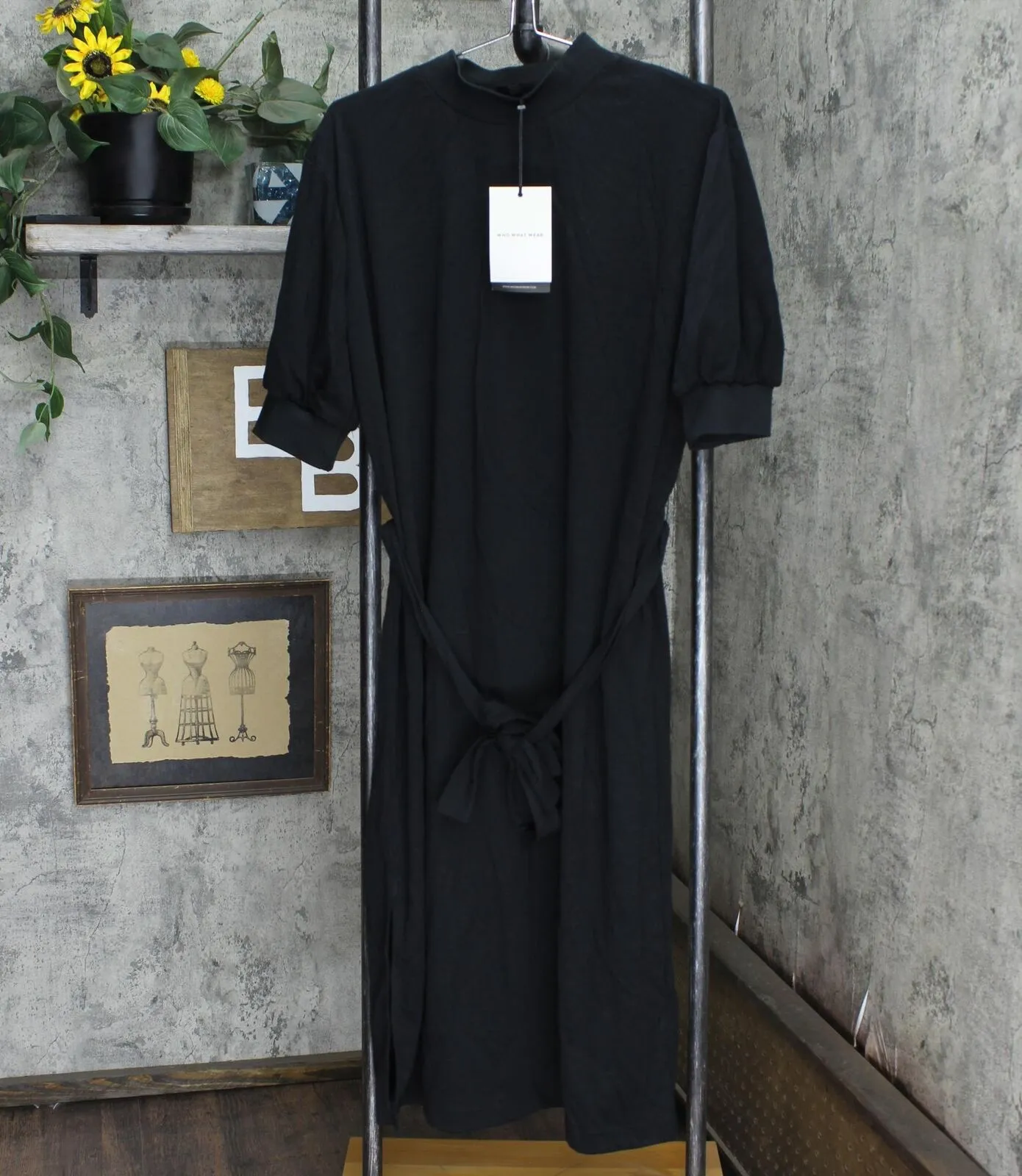 Who What Wear Women's Short Sleeve High Neck Rib Trim A-Line Midi Dress WD-800-2