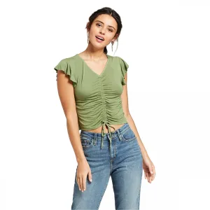 Xhilaration Women's Short Sleeve Cinched Front Knit Top