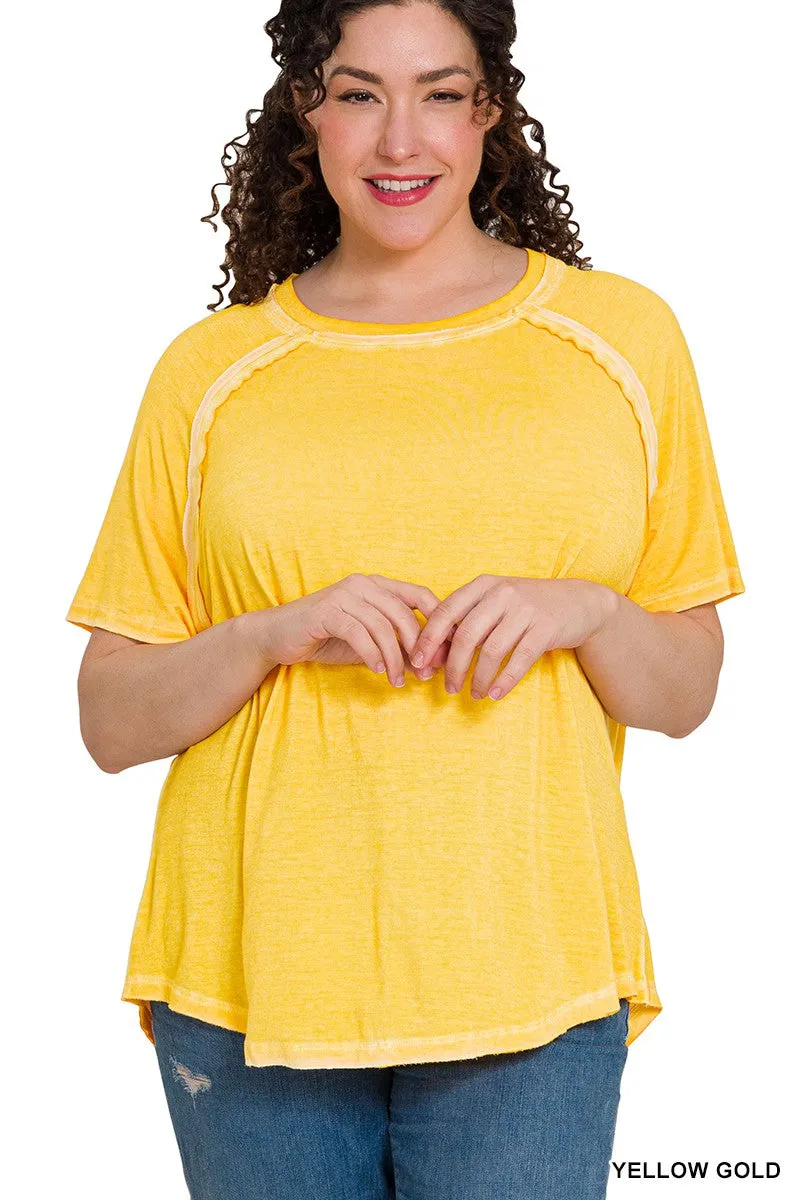Yellow Gold Plus Washed Short Sleeve Boat Neck Zenana Top 1/13/25 9456