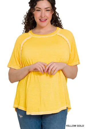 Yellow Gold Plus Washed Short Sleeve Boat Neck Zenana Top 1/13/25 9456