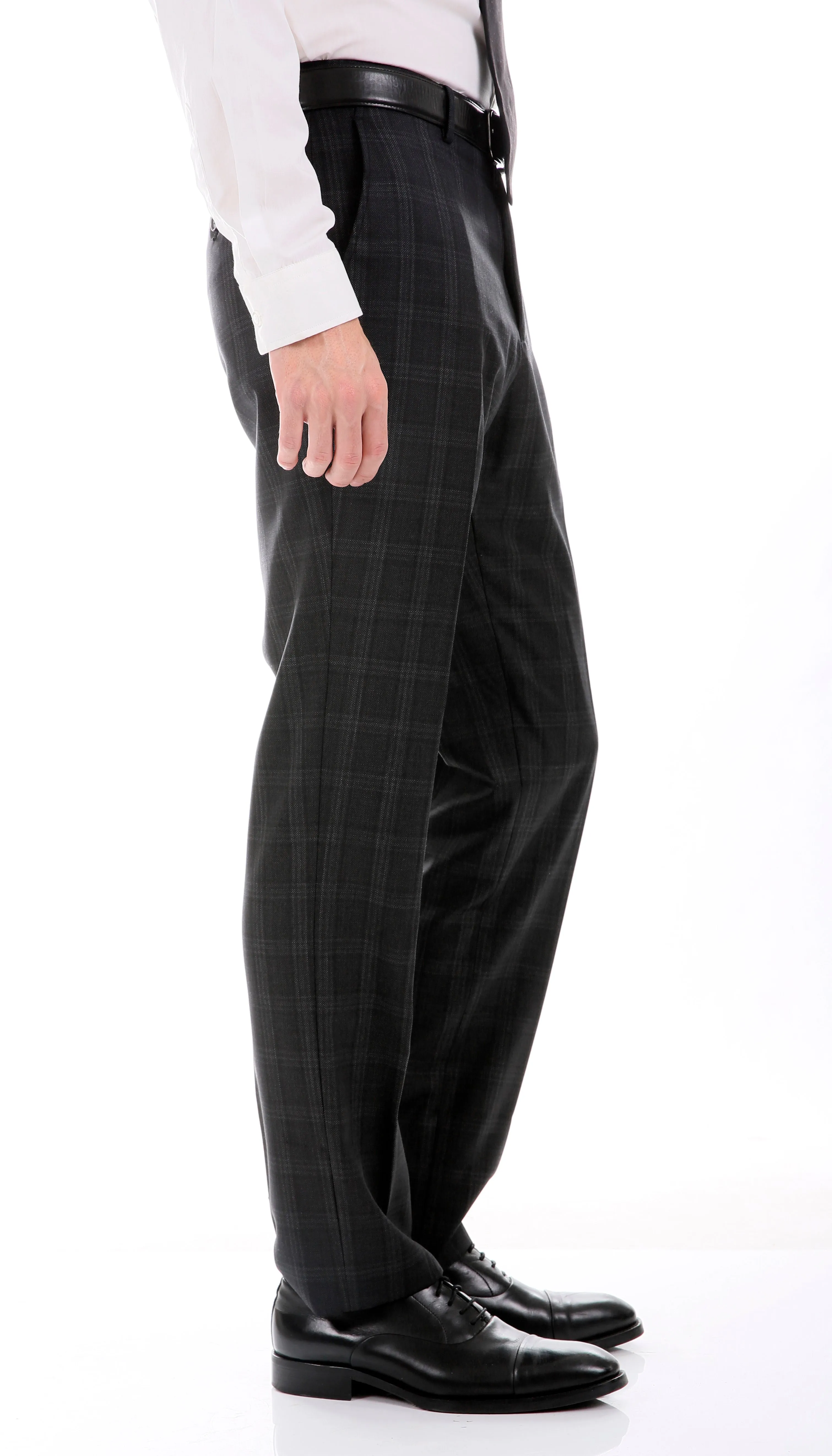Yves Black Plaid Check Men's Premium 2pc Premium Wool Slim Fit Suit
