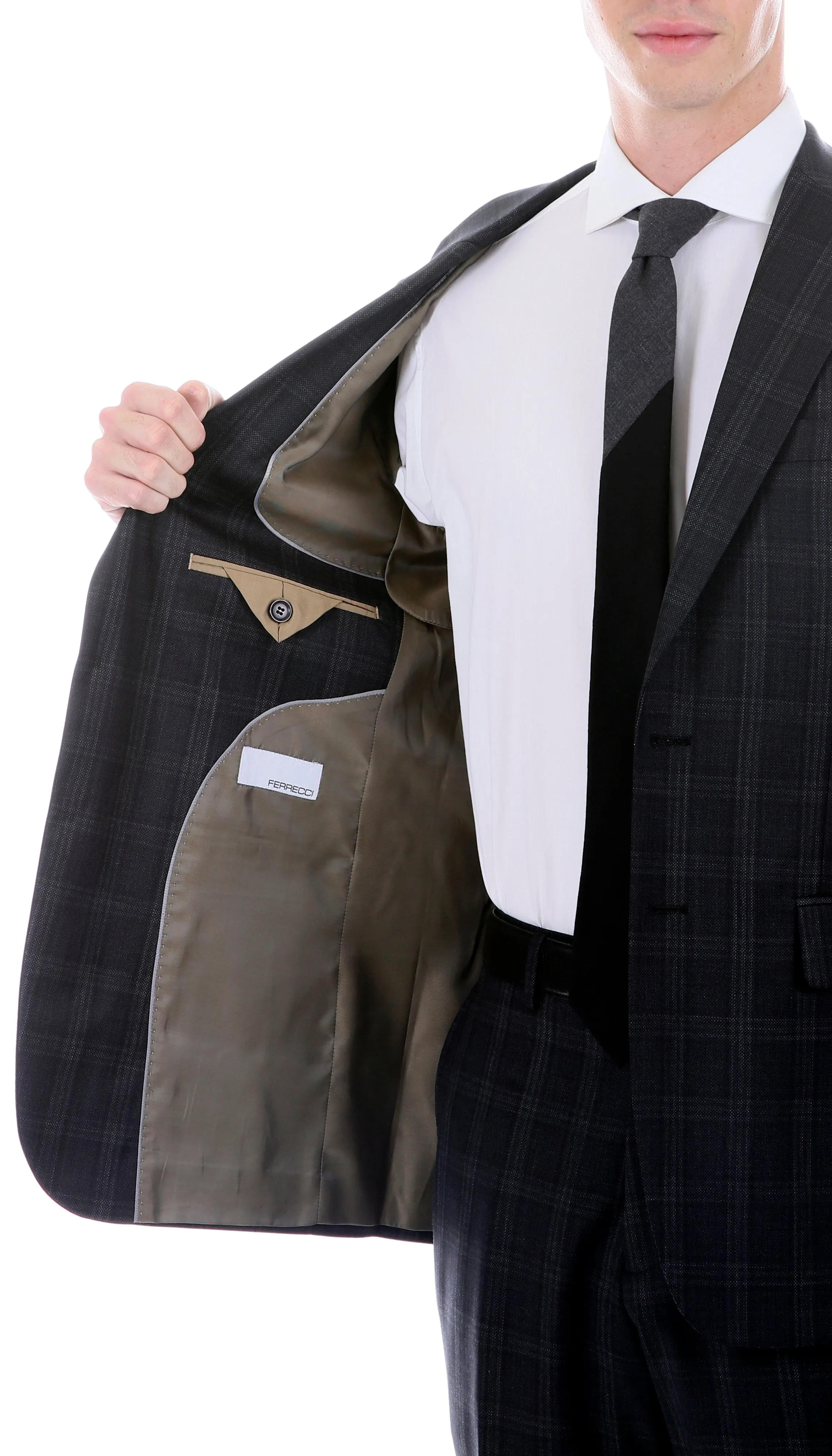 Yves Black Plaid Check Men's Premium 2pc Premium Wool Slim Fit Suit