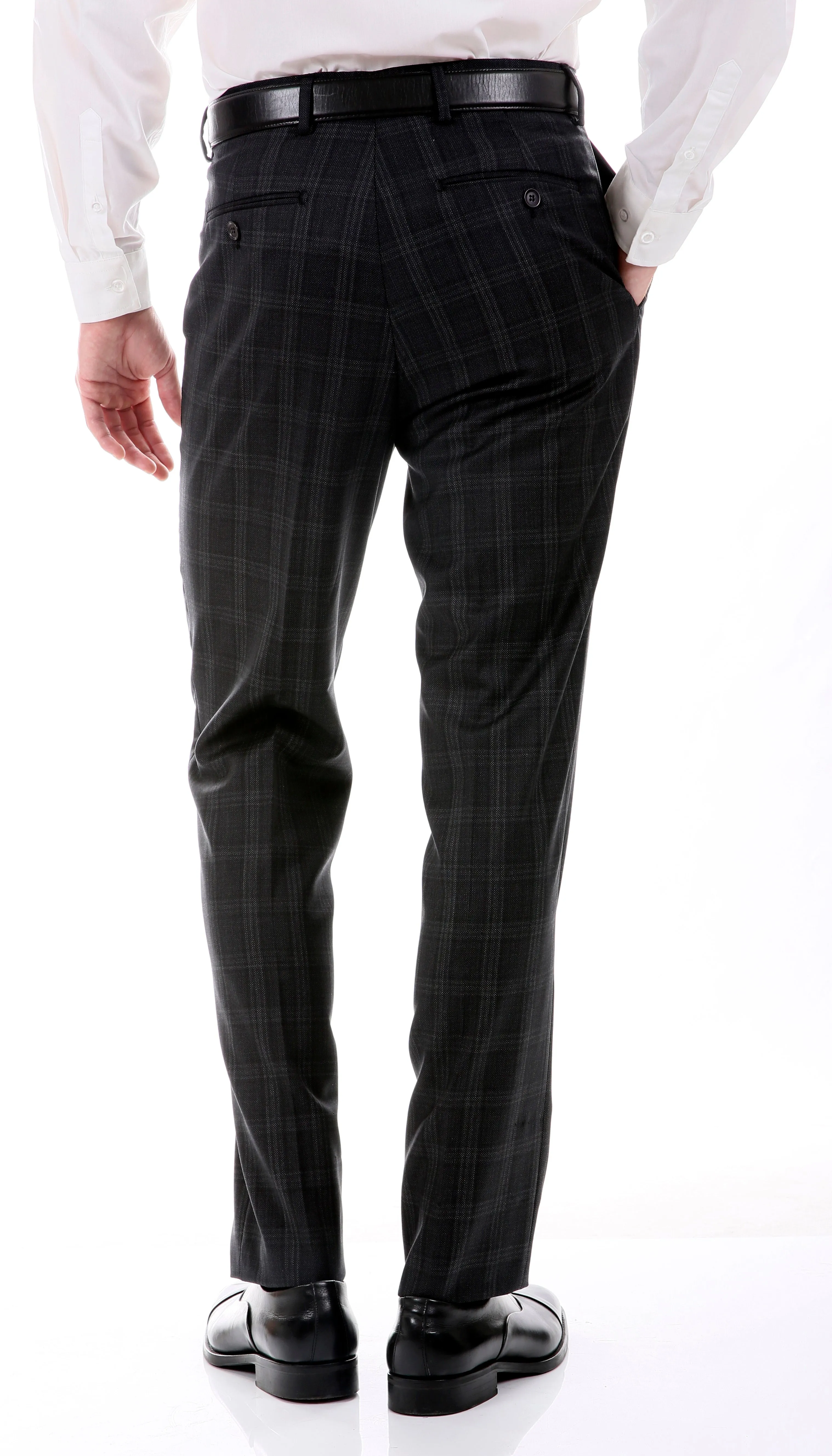 Yves Black Plaid Check Men's Premium 2pc Premium Wool Slim Fit Suit