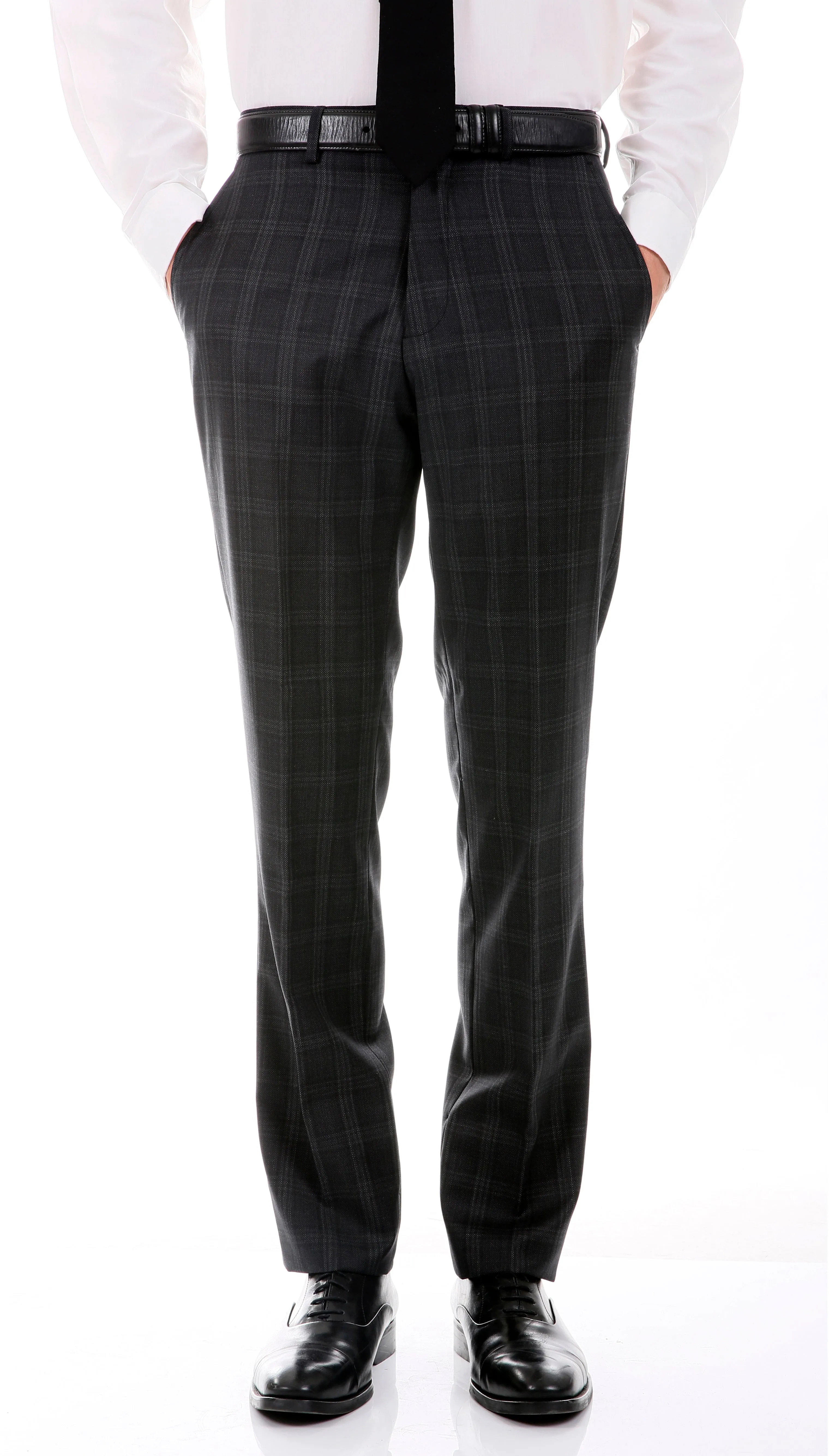 Yves Black Plaid Check Men's Premium 2pc Premium Wool Slim Fit Suit