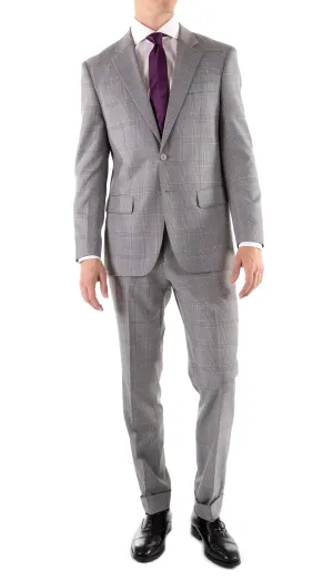 Yves Light Grey Plaid Check Men's Premium 2pc Premium Wool Slim Fit Suit