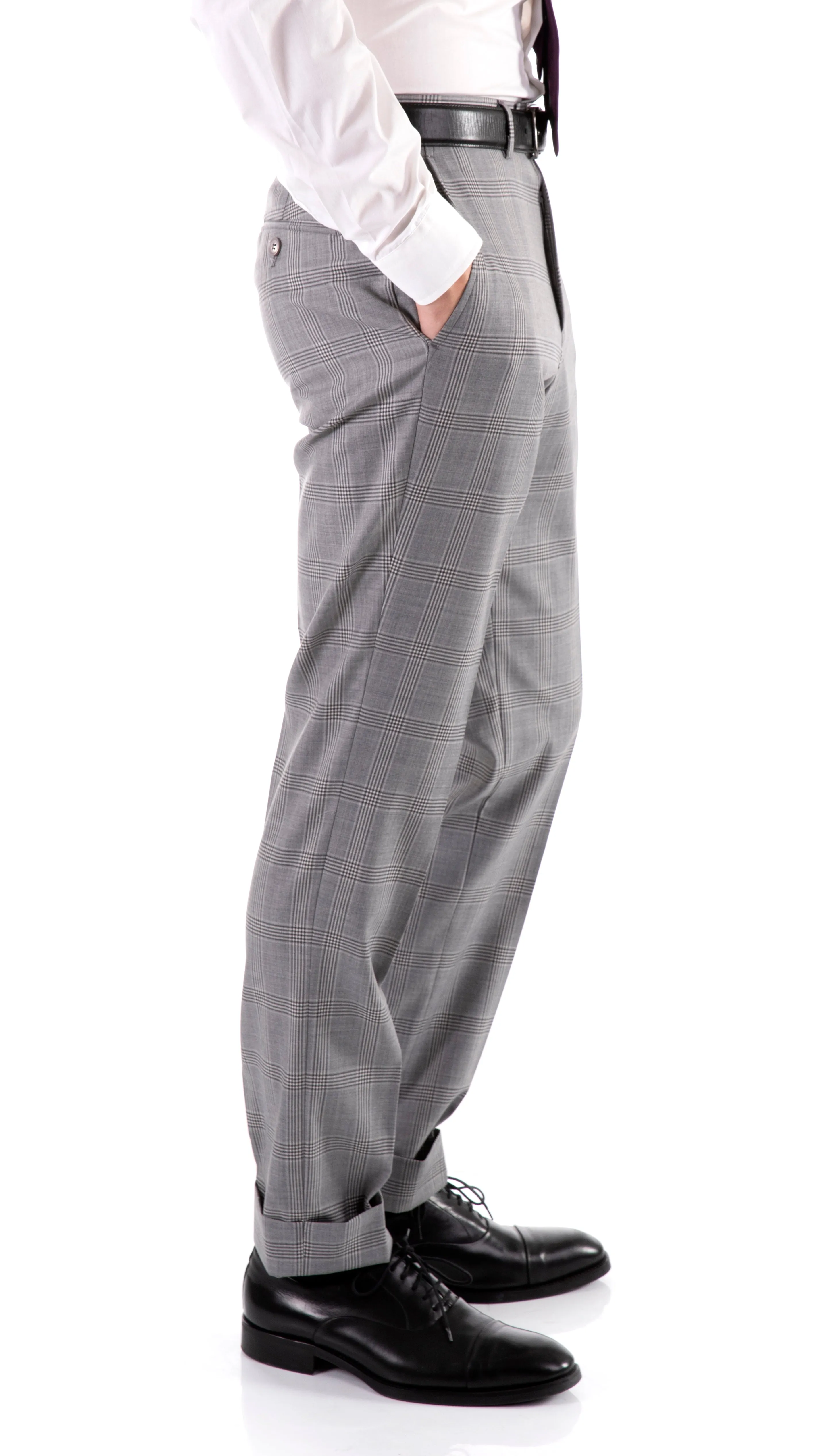 Yves Light Grey Plaid Check Men's Premium 2pc Premium Wool Slim Fit Suit