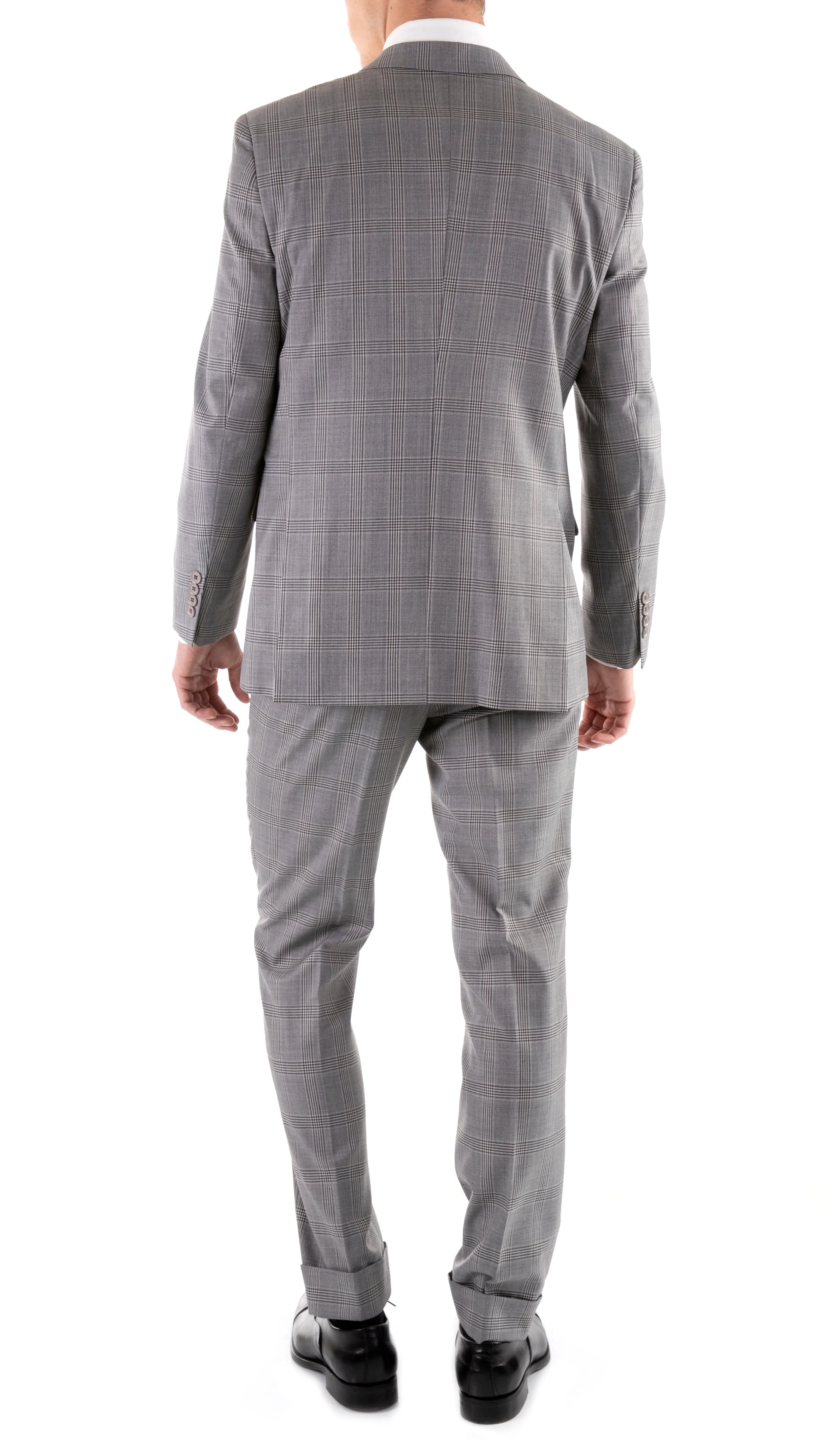 Yves Light Grey Plaid Check Men's Premium 2pc Premium Wool Slim Fit Suit