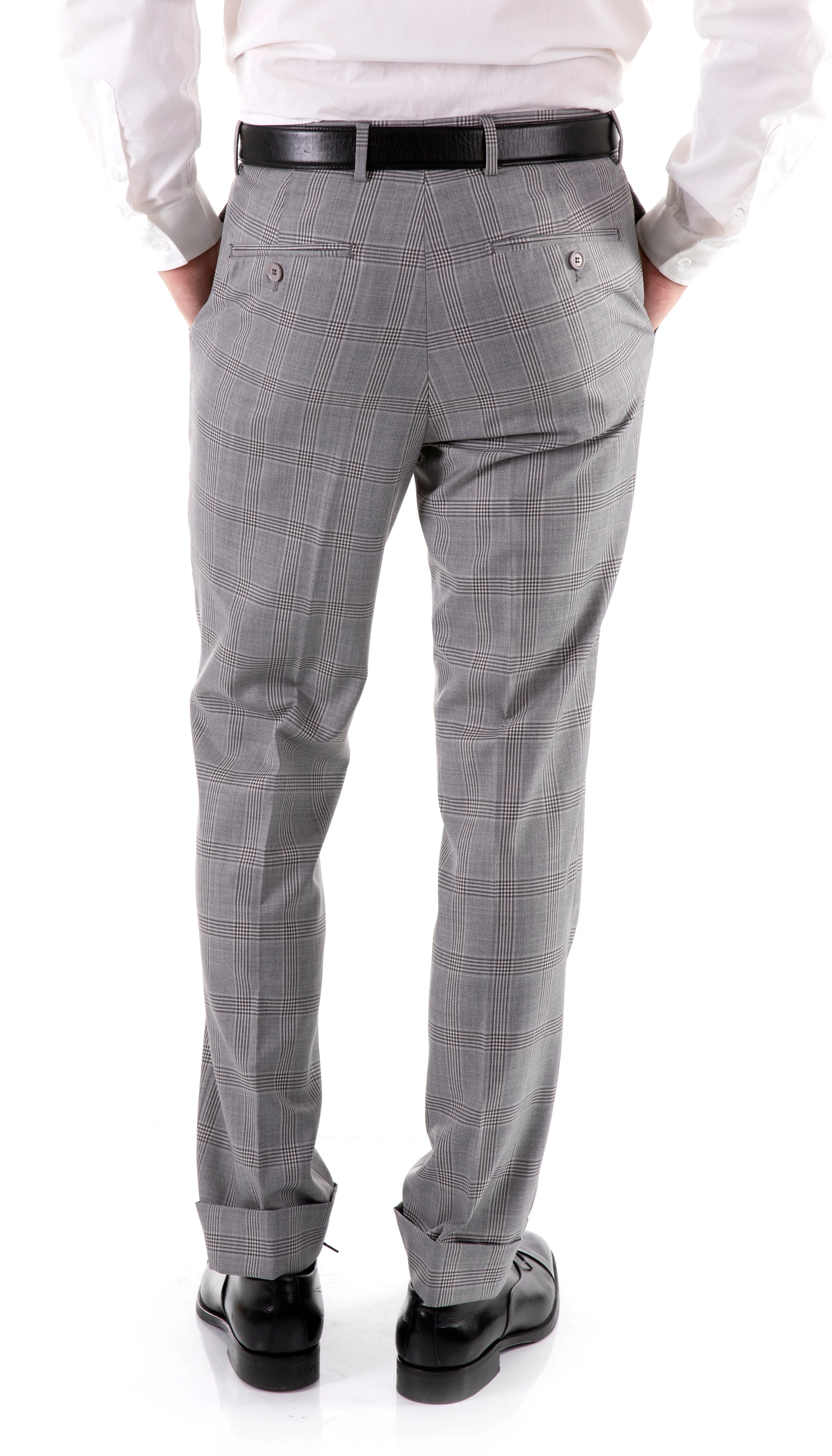 Yves Light Grey Plaid Check Men's Premium 2pc Premium Wool Slim Fit Suit
