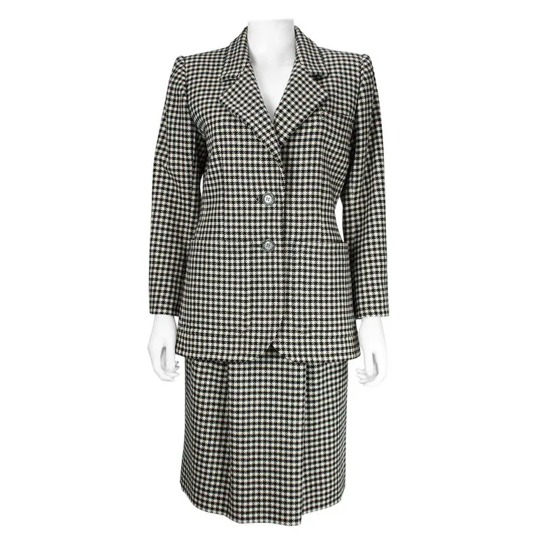 YVES SAINT LAURENT 1980s Rive Gauche Houndstooth Skirt Suit