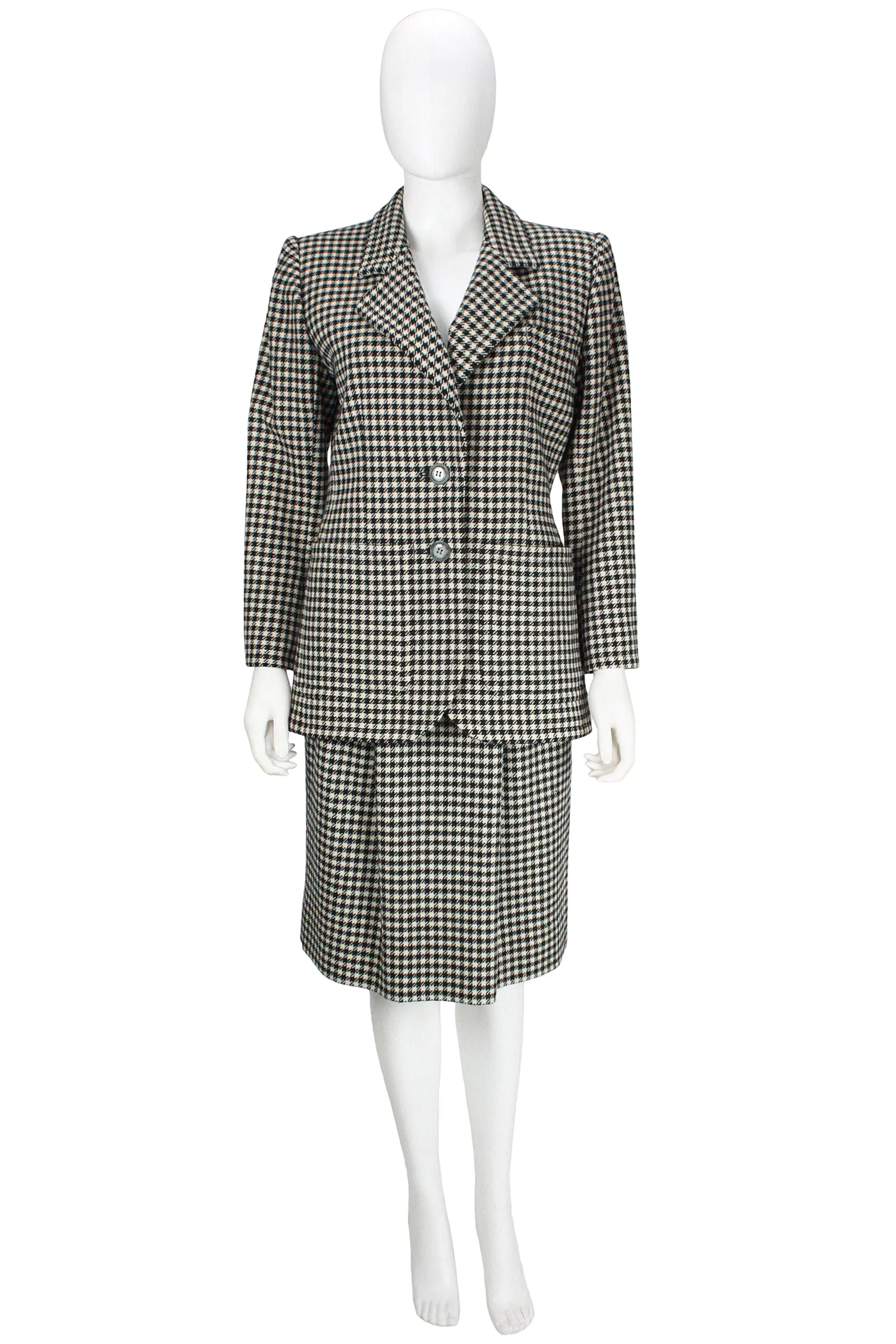 YVES SAINT LAURENT 1980s Rive Gauche Houndstooth Skirt Suit